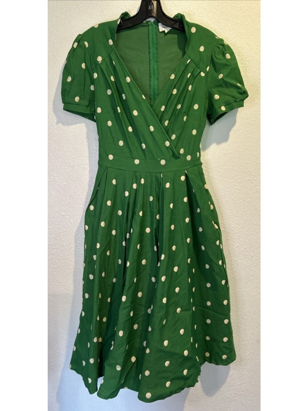 UNIQUE VINTAGE Retro Green Polka Dot Pin-Up Maxi Dress 6-8 Flare